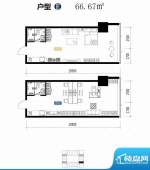 城市中坚户型图E户型 1室1厅1卫面积:66.67平米