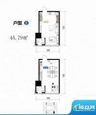 城市中坚户型图B户型 1室1厅1卫面积:45.79平米