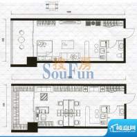 城市中坚户型图E户型1室1厅1卫