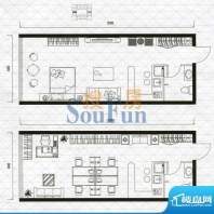 城市中坚户型图G户型1室1厅1卫