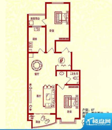 金桥水岸户型图6F户型 2室2厅1面积:99.08平米