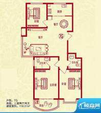 金桥水岸户型图7G户型 3室2厅2面积:118.31平米