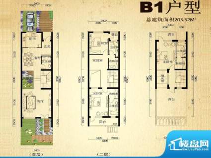 中堂户型图B1户型 3室3厅3卫1厨面积:203.52平米