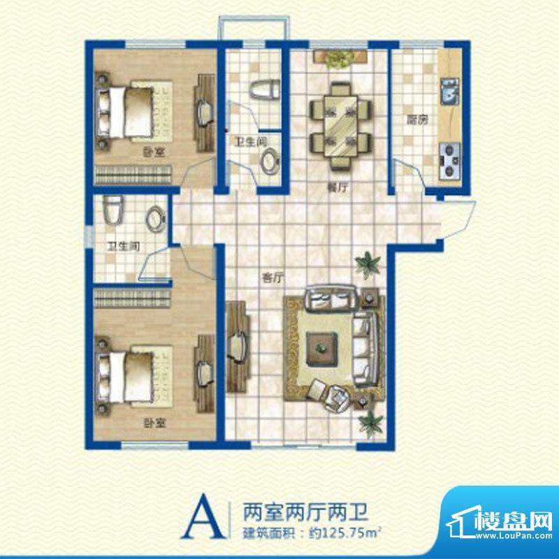 康太家园户型图A户型 2室2厅2卫面积:125.75平米