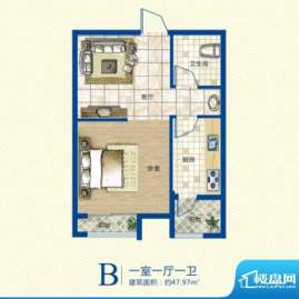 康太家园户型图B户型 1室1厅1卫面积:47.97平米