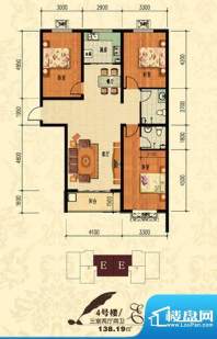 北宁湾户型图E户型 3室2厅2卫1面积:138.19平米