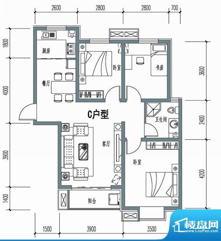 天冠城户型图5#-C户型 3室2厅1面积:110.16平米