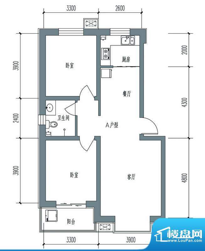 天冠城户型图11#-A户型 2室2厅面积:88.85平米