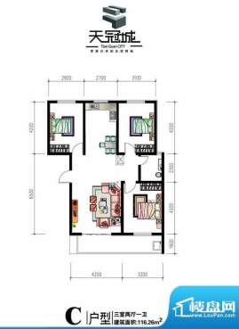 天冠城户型图c户型 3室2厅1卫1面积:116.26平米