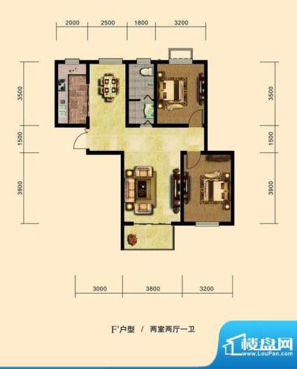 弘达明尚户型图f-1户型图 2室2面积:90.00平米