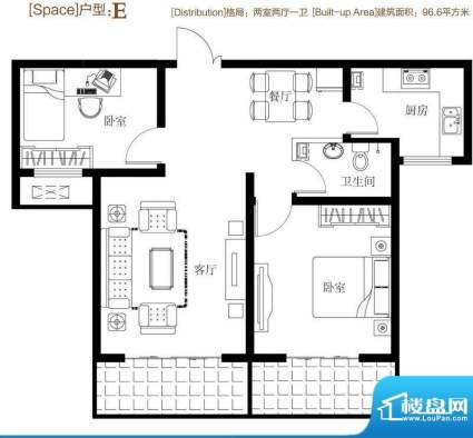 弘达明尚户型图e 2室2厅1卫1厨面积:92.60平米