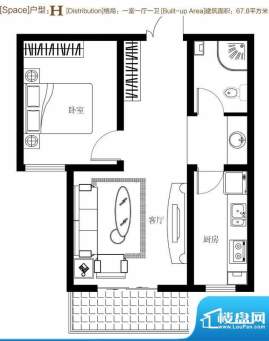 弘达明尚户型图h 1室1厅1卫1厨面积:67.80平米