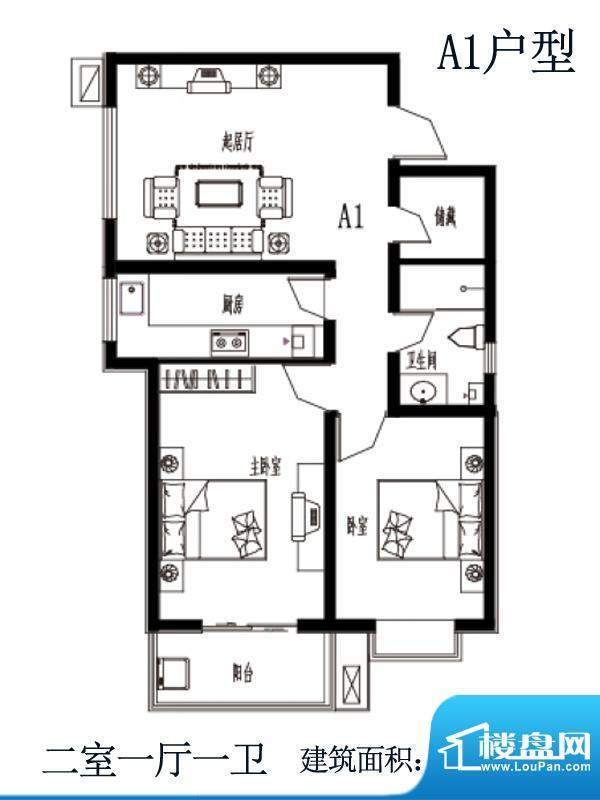 上上东户型图A1户型 2室1厅1卫面积:95.68平米