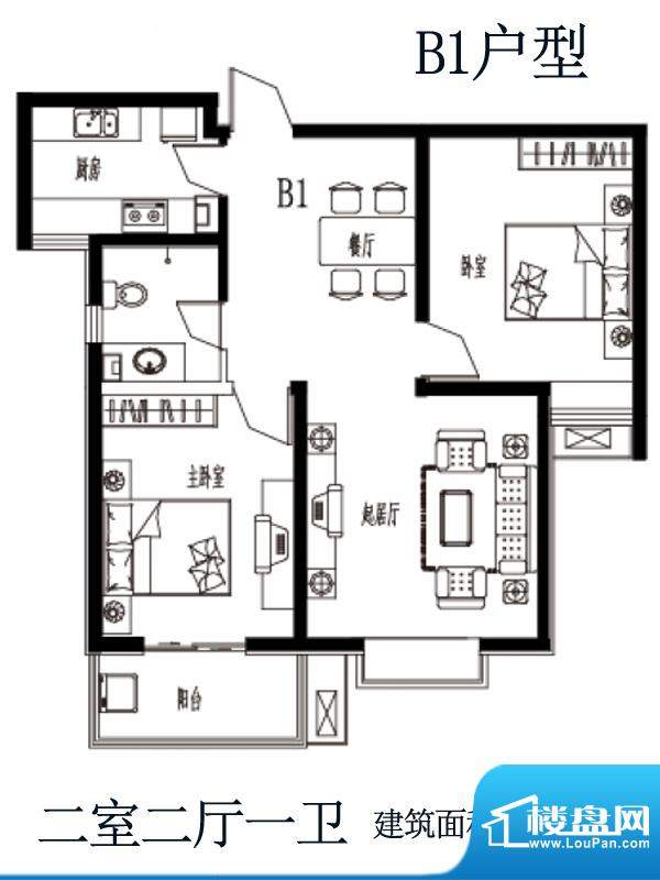 上上东户型图B1户型 2室2厅1卫面积:92.80平米