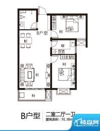 上上东户型图B户型 2室2厅1卫1面积:91.38平米