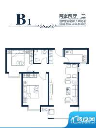 高新香江岸户型图B-1户型 2室2面积:86.33平米
