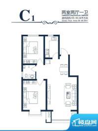 高新香江岸户型图C-1户型 2室2面积:99.36平米