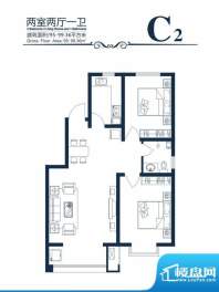 高新香江岸户型图C-2户型 2室2面积:99.36平米
