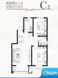 高新香江岸户型图C2 2室2厅1卫面积:95.56平米