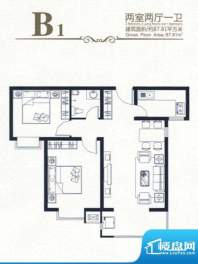 高新香江岸户型图B1 2室2厅1卫面积:87.81平米