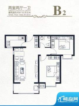 高新香江岸户型图B2 2室2厅1卫面积:87.81平米