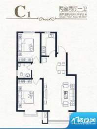 高新香江岸户型图C1 2室2厅1卫面积:95.56平米