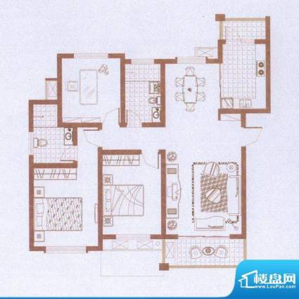 隆海海之韵户型图四期标准层D4面积:129.00平米