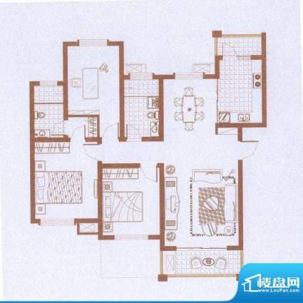 隆海海之韵户型图四期标准层D3面积:125.00平米