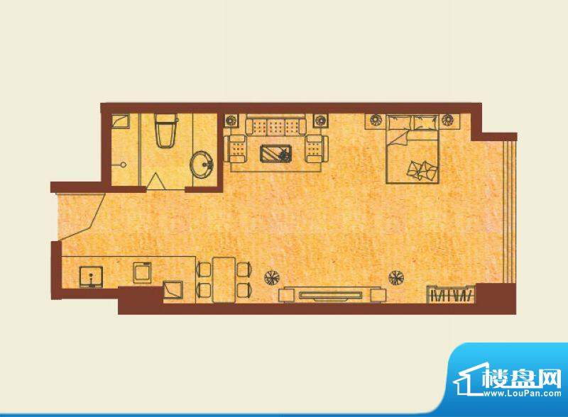 橙悦城户型图公寓K户型 1室1厅面积:44.60平米
