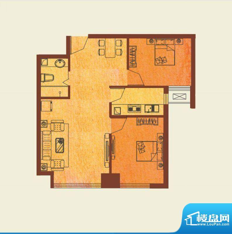 橙悦城户型图公寓B户型 2室2厅面积:74.86平米
