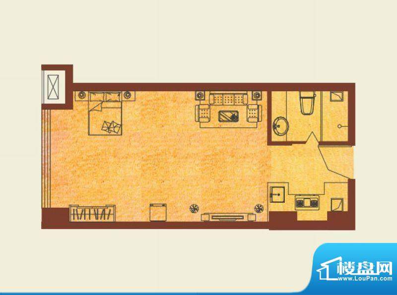 橙悦城户型图公寓C户型 1室1厅面积:46.26平米
