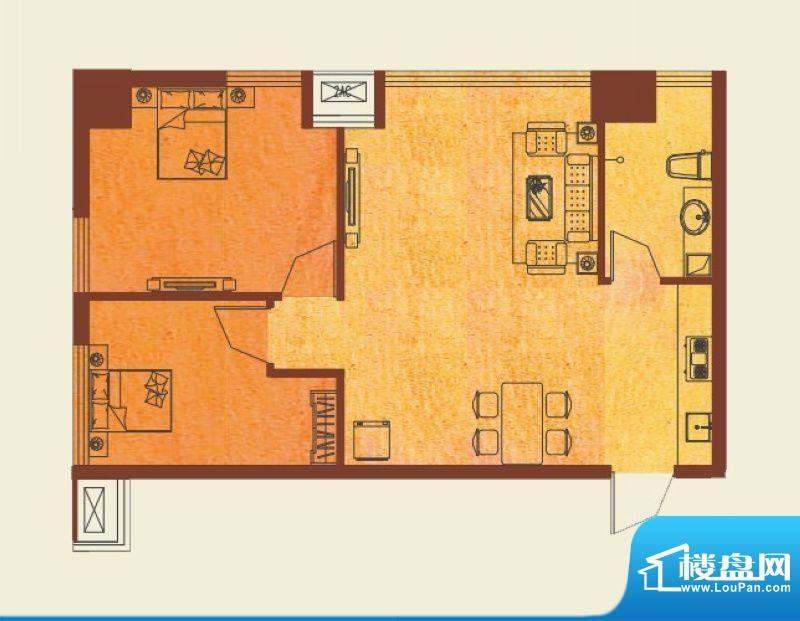 橙悦城户型图公寓D户型 2室2厅面积:78.93平米