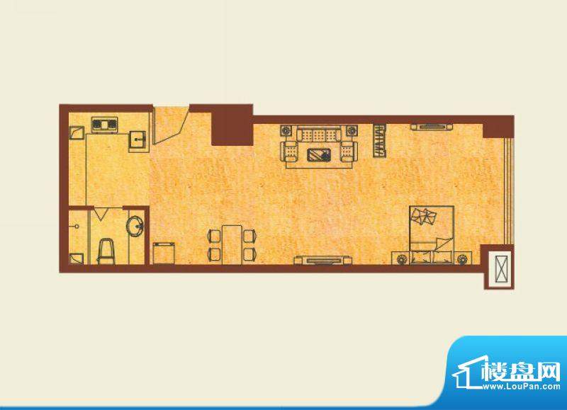 橙悦城户型图公寓G户型 1室1厅面积:64.16平米