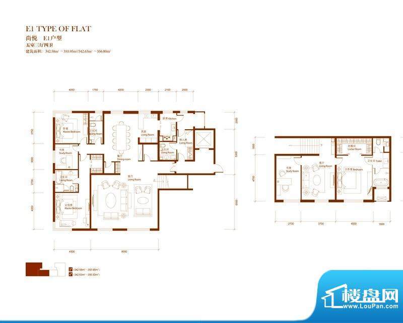 中央悦城户型图E1户型 5室3厅2面积:342.58平米