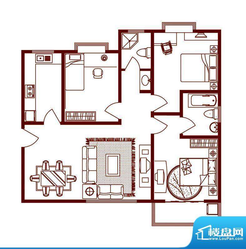 嘉冠尚城户型图D户型 3室2厅2卫面积:116.00平米