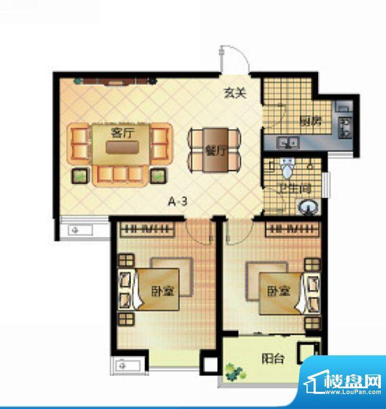 壹江城户型图7号楼户型02 2室2面积:89.00平米