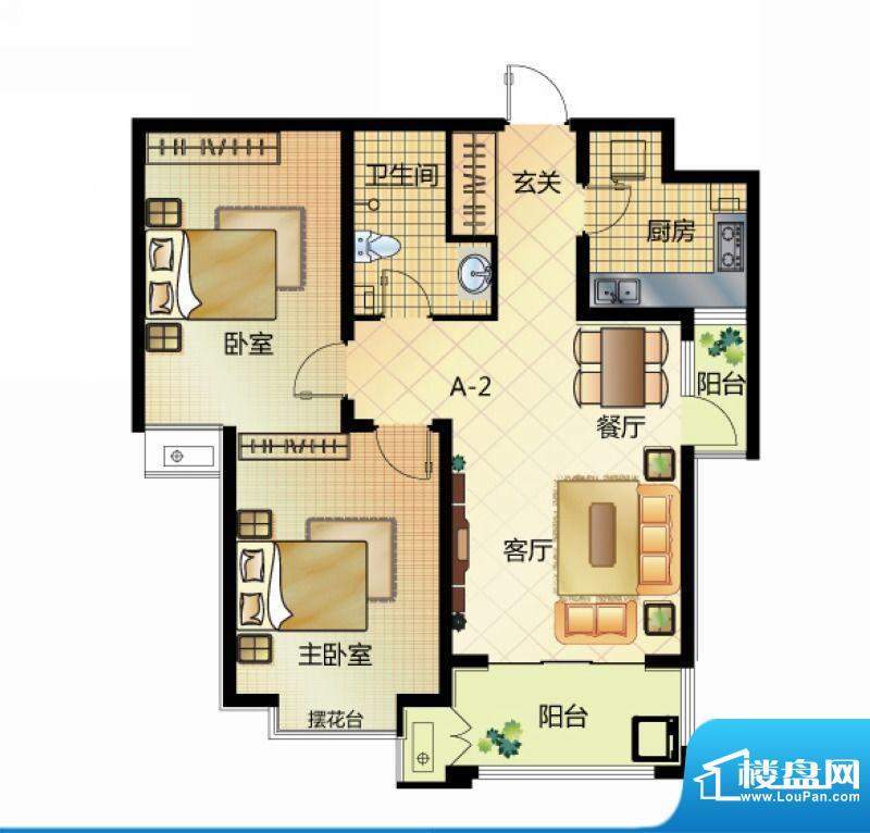 壹江城户型图7#户型-02 2室2厅面积:93.50平米