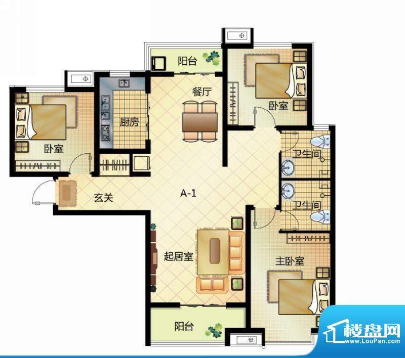 壹江城户型图7#户型-01 3室2厅面积:132.50平米