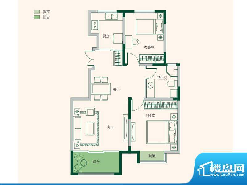 天泰城户型图83#楼 A户型 2室2面积:89.00平米