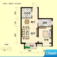 安联青年城户型图一期 6# C户型面积:63.98平米