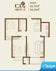 卓达上院户型图2#C1户型 2室2厅面积:94.20平米