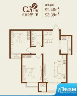 卓达上院户型图5#C3户型 2室2厅面积:92.48平米