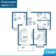 丽都河畔户型图1#、13#、16-20面积:99.77平米