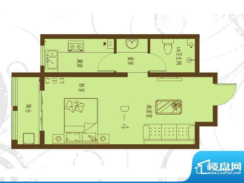 新世纪花园户型图D-4 1室1厅1卫面积:49.59平米
