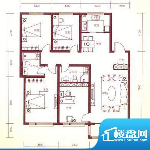 金色国际公寓户型图J户型 4室2面积:153.71平米