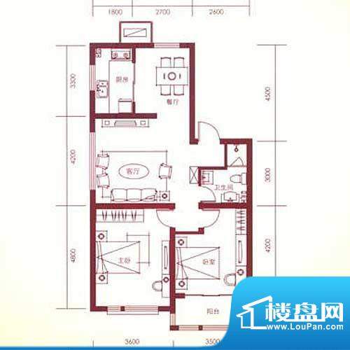 金色国际公寓户型图A户型 2室2面积:89.31平米