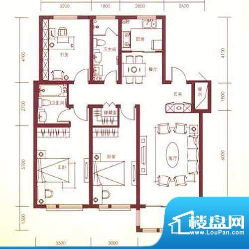 金色国际公寓户型图C户型 3室2面积:139.86平米