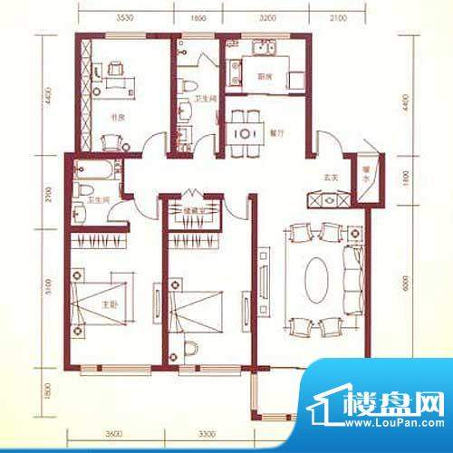 金色国际公寓户型图N户型 3室2面积:150.38平米