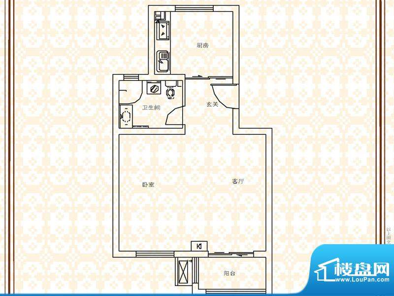 提香海岸户型图户型F 1室1厅1卫面积:58.00平米