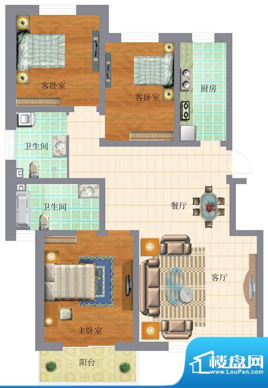 苏园户型图C户型 3室2厅2卫1厨面积:139.25平米